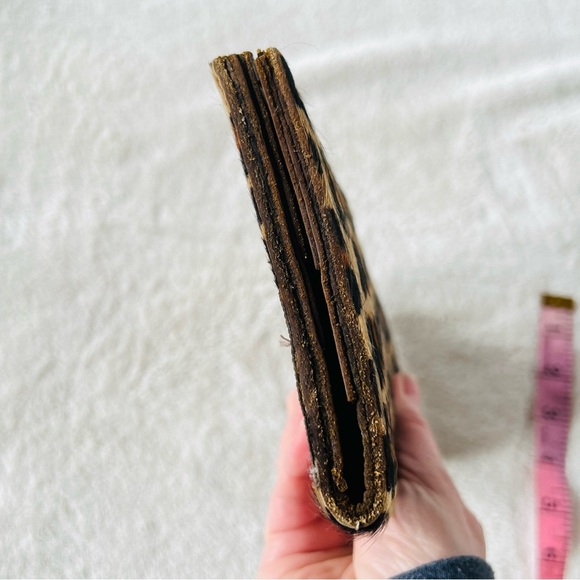 UPCYCLED COW HAIR LEOPARD PRINT LEATHER LONG BI-FOLD WESTERN WALLET CLUTCH - Picture 12 of 13